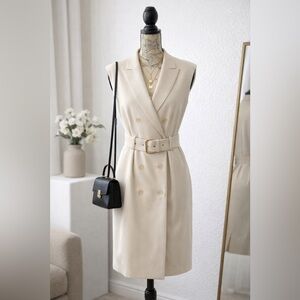 Calvin Klein Ivory Belted Sleeveless Trench Dress Minimalist Office Chic Size 4